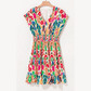 Larae Abstract Print V Neck Dolman Sleeve Ruffle Tiered Mini Dress
