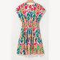 Larae Abstract Print V Neck Dolman Sleeve Ruffle Tiered Mini Dress