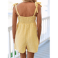 Jannae Yellow Stripe Shoulder Tie Smocked Back Wide Leg Casual Romper