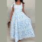 RTS Georgie Sky Blue Floral Smocked Tied Straps A-Lined Tiered Maxi Dress