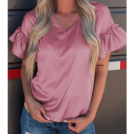 Harmoni Satin Ruffle Sleeve Top