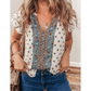 Latisha White Boho Pattern Tiered Ruffled Sleeve V Neck Buttoned Blouse