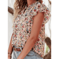 Adra Boho Floral Frilled Button Neck Ruffle Short Sleeve Blouse