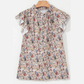 Adra Boho Floral Frilled Button Neck Ruffle Short Sleeve Blouse