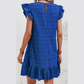 Roberta Blue Textured Flutter Sleeve Ruffled Mini Dress