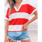 Stelly Red Stripe Collar V Neck Cuffed Dolman Short Sleeve Top