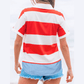 Stelly Red Stripe Collar V Neck Cuffed Dolman Short Sleeve Top