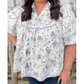 Faron Purple Floral Trimmed Detail Split Neck PLUS SIZE Top