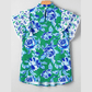 Karsten Green Floral Print Lace Trim Contrast Ruffle Sleeve Pleated Loose Blouse