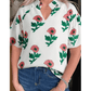 Lauretta Floral Print Shirred Split Neck Short Sleeve Blouse