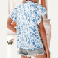 Lex Sky Blue Floral Print Ruffled Short Sleeve Blouse