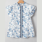 Lex Sky Blue Floral Print Ruffled Short Sleeve Blouse