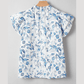 Lex Sky Blue Floral Print Ruffled Short Sleeve Blouse