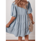 Luna Beau Blue Shirt Collar Button Up Short Puff Sleeve Tiered Shift Dress