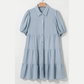 Luna Beau Blue Shirt Collar Button Up Short Puff Sleeve Tiered Shift Dress
