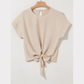 Maylee Parchment Knotted Hem Short Sleeve Blouse