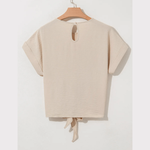 Maylee Parchment Knotted Hem Short Sleeve Blouse