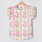 Persephone Pink Floral Print Ruffled Sleeve Summer Top