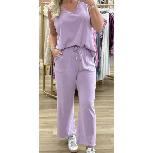 Tandy Orchid Petal Mineral Wash Casual Round Neck Tank and Straight Loose Drawstring Pants Set