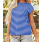 Whitlee Sky Blue Stripe Ribbed Cap Sleeve Round Neck T Shirt