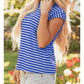 Whitlee Sky Blue Stripe Ribbed Cap Sleeve Round Neck T Shirt