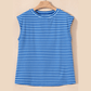 Whitlee Sky Blue Stripe Ribbed Cap Sleeve Round Neck T Shirt
