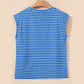 Whitlee Sky Blue Stripe Ribbed Cap Sleeve Round Neck T Shirt