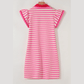 Lilybeth Sachet Pink Stripe Print Contrast Collar Split Neck Flutter Sleeve Short Dress