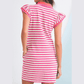 Lilybeth Sachet Pink Stripe Print Contrast Collar Split Neck Flutter Sleeve Short Dress