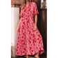 Antoinette Red Paisley Print Side Slit Puff Sleeve High Waist Maxi Dress