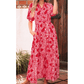 Antoinette Red Paisley Print Side Slit Puff Sleeve High Waist Maxi Dress