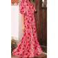 Antoinette Red Paisley Print Side Slit Puff Sleeve High Waist Maxi Dress