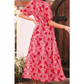 Antoinette Red Paisley Print Side Slit Puff Sleeve High Waist Maxi Dress
