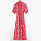 Antoinette Red Paisley Print Side Slit Puff Sleeve High Waist Maxi Dress