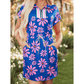 Dena Purple Floral Striped Quarter Zip Cap Sleeve Drawstring Waist Mini Dress