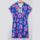 Dena Purple Floral Striped Quarter Zip Cap Sleeve Drawstring Waist Mini Dress