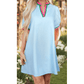 Harmony Contrast Striped Notched V Neck Puff Sleeve Mini Dress