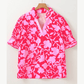 Norabel Floral Split V Neck Ruffled Short Sleeve Blouse Top