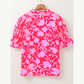 Norabel Floral Split V Neck Ruffled Short Sleeve Blouse Top