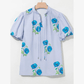 Sophia Sky Blue Floral Print Tie Split Neck Short Puff Sleeve Blouse