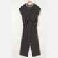 Sabrina Carbon Grey Leopard Patchwork Edge Twisted Rib T Shirt and Cropped Pants Set