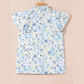 Teagan Sky Blue Floral Print Frilled Notched V Neck Blouse