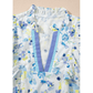 Teagan Sky Blue Floral Print Frilled Notched V Neck Blouse