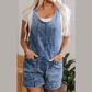 Neatra Dusk Blue Sleeveless U Neck Patched Pocket Denim Romper