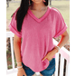Vivienne Twisted Ribbed Knit V Neck Casual Tee