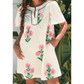 Carlette Apricot Floral Short Sleeve Split Neck Loose Mini Dress