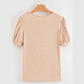 Saundra Pale Chestnut Crochet Floral V Neck Textured Short Sleeve Blouse