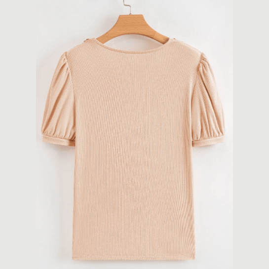 Saundra Pale Chestnut Crochet Floral V Neck Textured Short Sleeve Blouse
