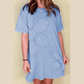 Buffy Sky Blue Mineral Wash Flower Patchwork Mini T Shirt Dress
