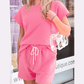 Sommer Sachet Pink Checkered Textured Tee and Drawstring Shorts